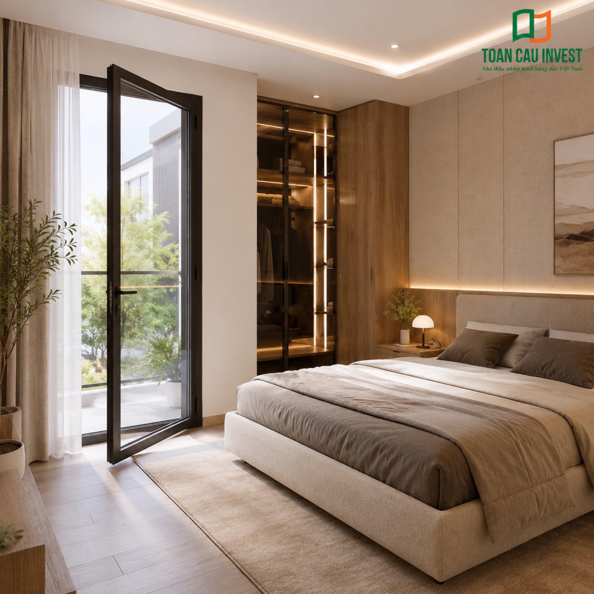 Mẫu cửa nhôm kính phòng ngủ cửa 1 cánh hiện đại