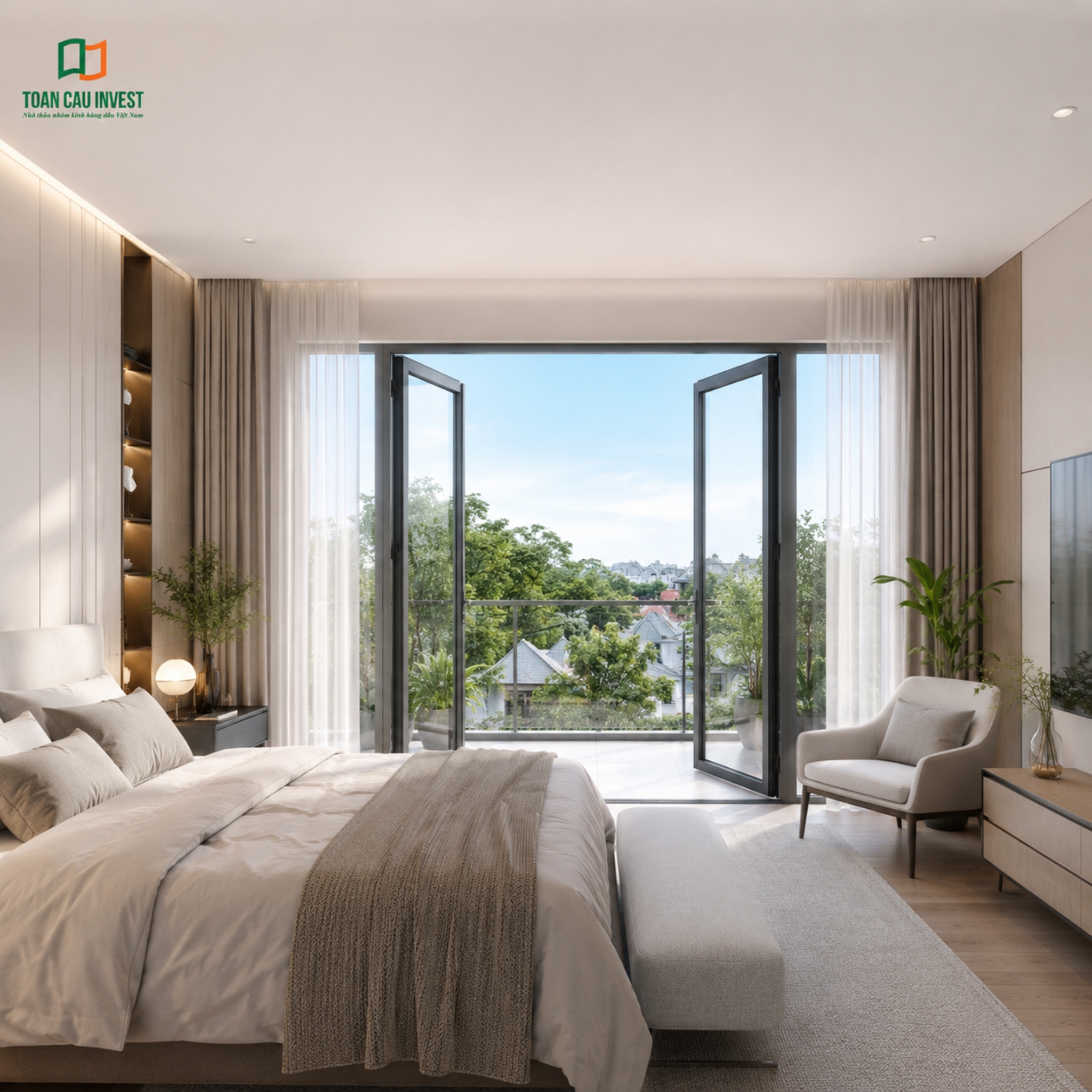 Mẫu cửa nhôm kính phòng ngủ cửa 2 cánh hiện đại