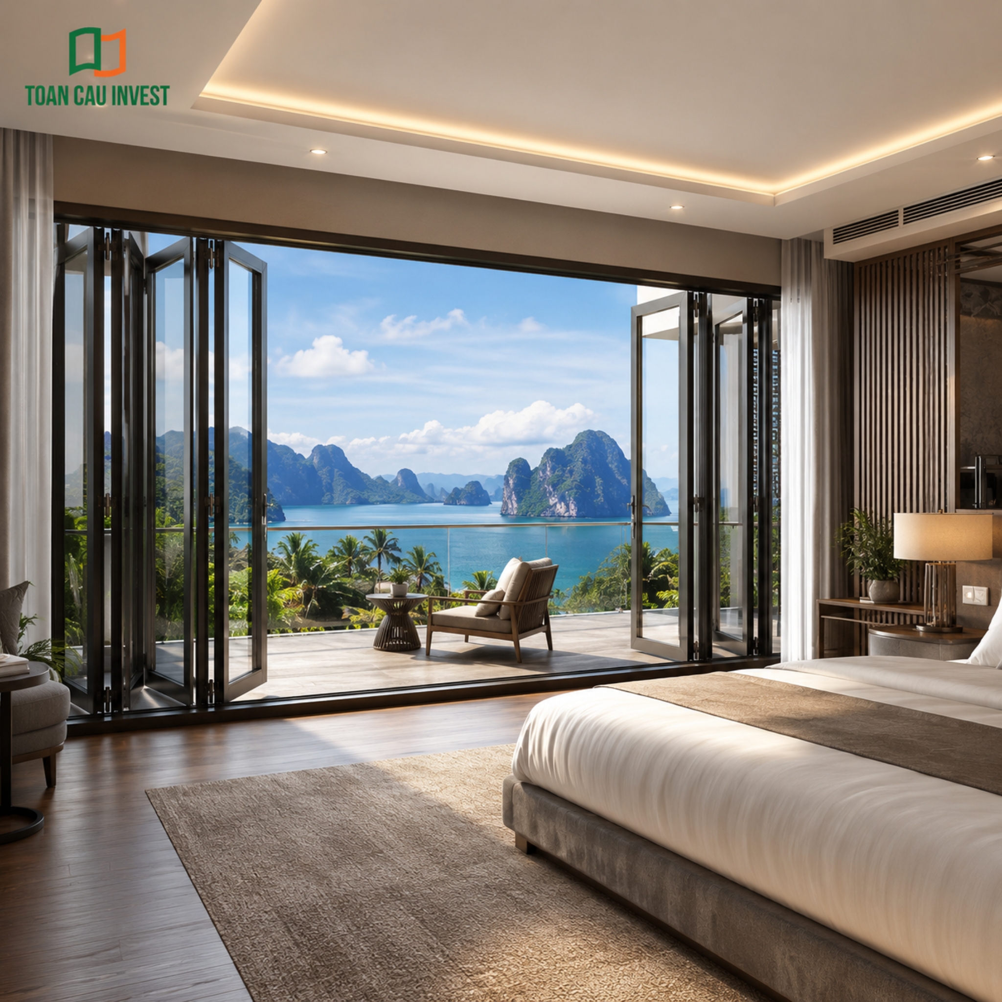 Cửa nhôm kính phòng ngủ xếp trượt nhiều cánh ra ban công