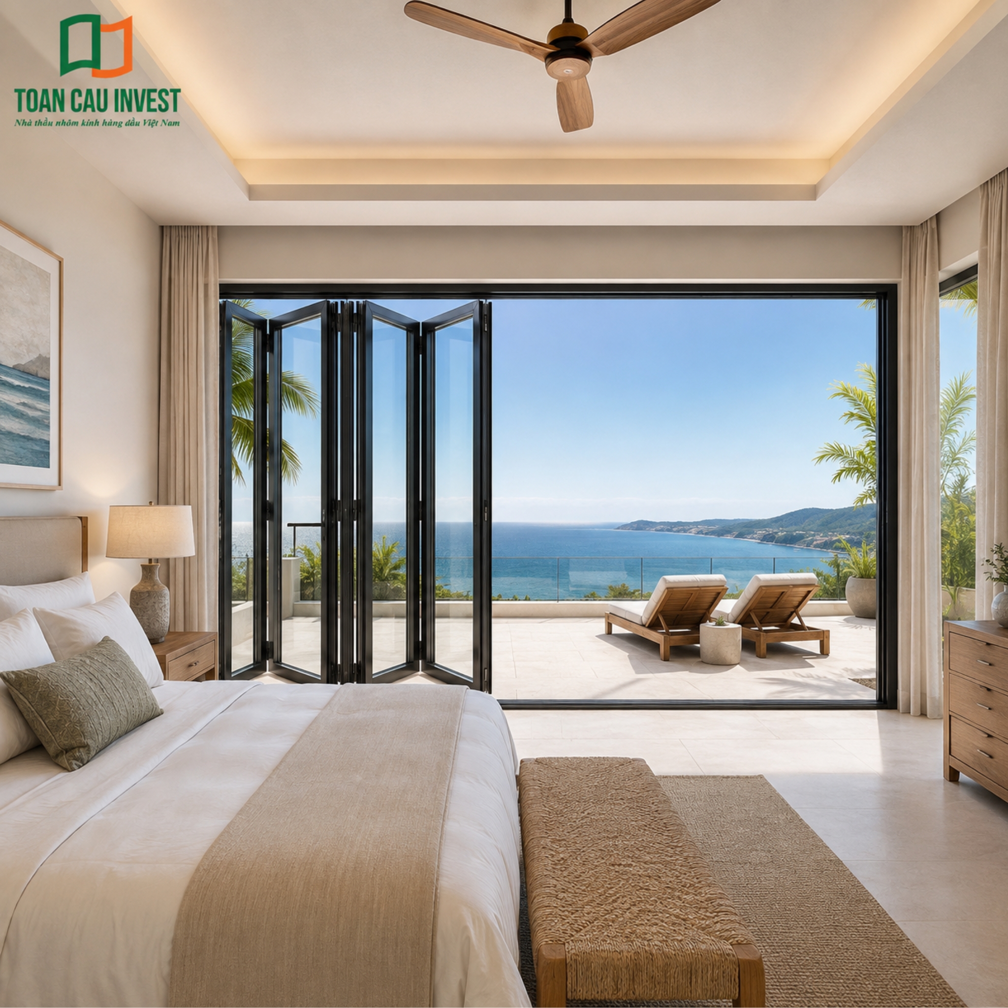 Cửa nhôm kính phòng ngủ resort hướng biển