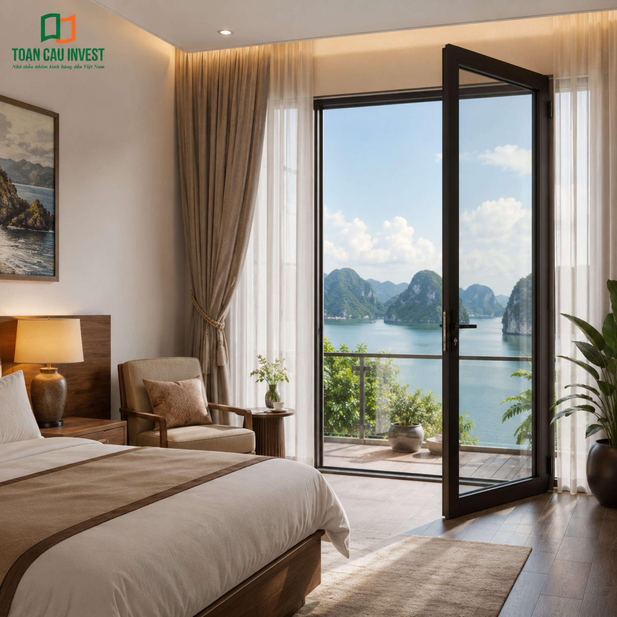 Cửa nhôm kính phòng ngủ 1 cánh ra ban công