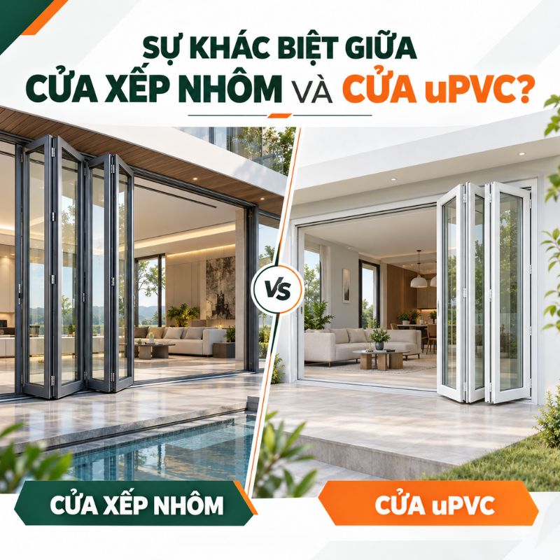 Sự khác biệt giữa cửa xếp nhôm và cửa uPvc