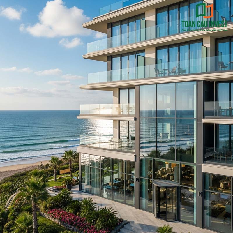 Hệ cửa nhôm kính cách nhiệt cho resort biển cao cấp, tối ưu hóa tầm nhìn, chống ăn mòn và giữ không gian luôn mát mẻ.