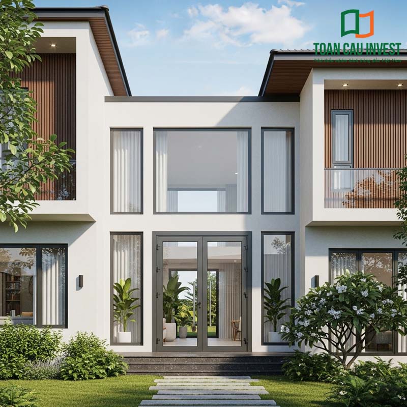 Cửa nhôm kính nhà biệt thự 2 cánh mở