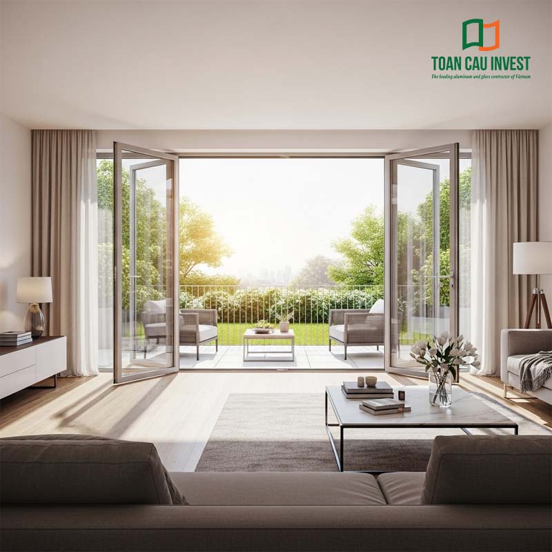 Giải pháp cửa nhôm kính phòng khách đồng bộ tại Toàn Cầu Invest