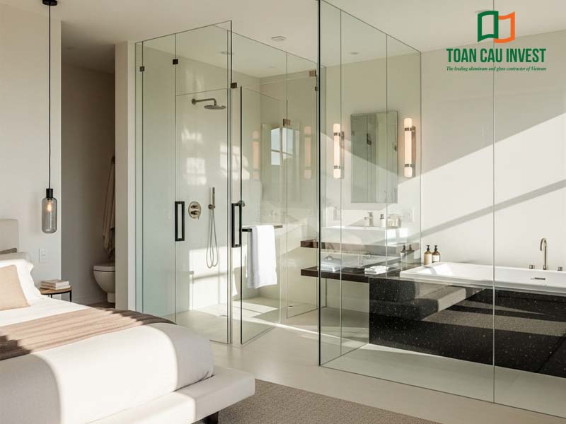Phòng tắm kính đẹp trong phòng ngủ
