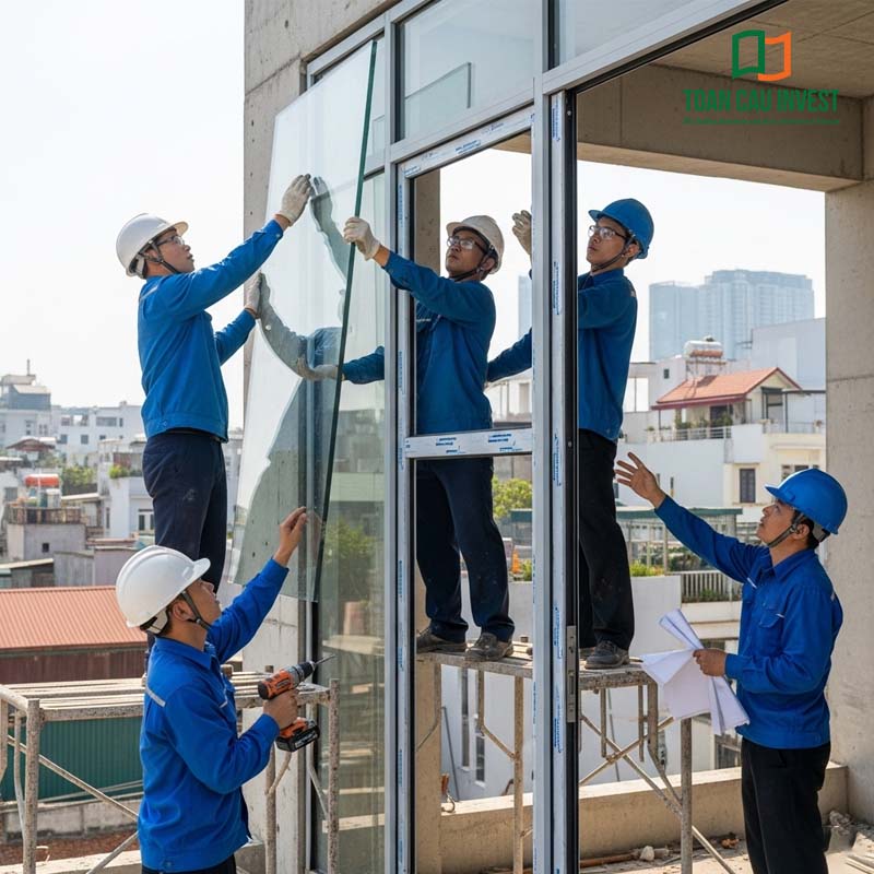 Toàn Cầu Invest cung cấp giải pháp thi công cửa nhôm kính phòng khách