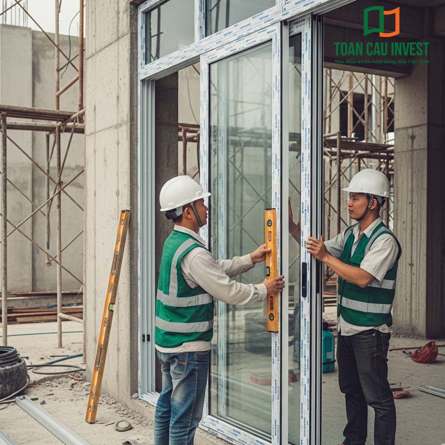 Toàn cầu inves thi công hạng mục nhôm kính cửa lùa