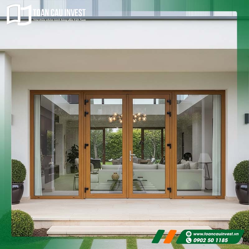Ưu điểm vượt trội khi dùng cửa nhôm kính 4 cánh vân gỗ
