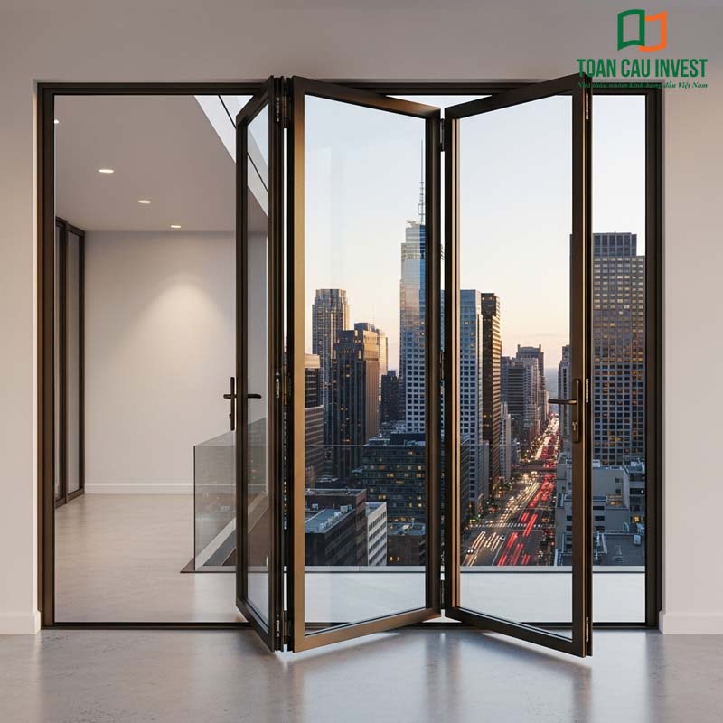 Modern-Style 4-Panel Folding Aluminum Glass Door - expands panoramic city views, optimizing natural light and living space.