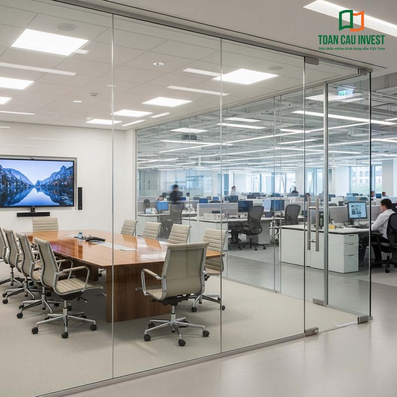Meeting room glass partitions connect open spaces with work areas, delivering convenience and a professional atmosphere.