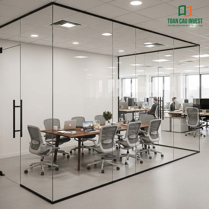 Modern Meeting Room Glass Partition with a Minimalist Design, Harmoniously Blending Natural Light and Premium Interiors