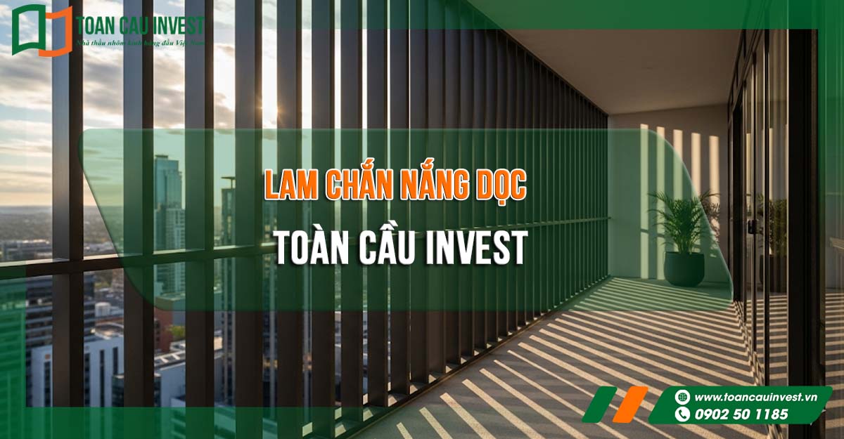 Ban công căn hộ cao cấp thiết kế với lam chắn nắng dọc Toàn Cầu Invest, vừa che nắng vừa tạo điểm nhấn kiến trúc
