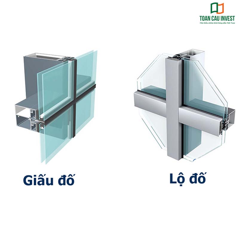 So sánh cấu tạo vách kính mặt dựng giấu đố và lộ đố trong thiết kế kiến trúc hiện đại.