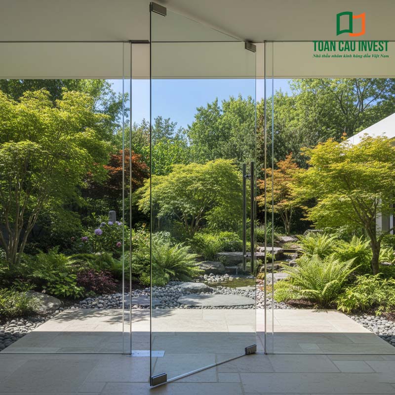 Cửa kính cường lực mở quay hướng ra khu vườn cảnh quan ngoài trời, mang đến sự hài hòa thiên nhiên.