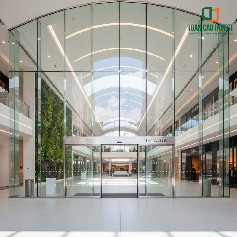 Cửa kính cường lực tự động tại trung tâm thương mại The Galleria, mang lại không gian thông thoáng và đẳng cấp.