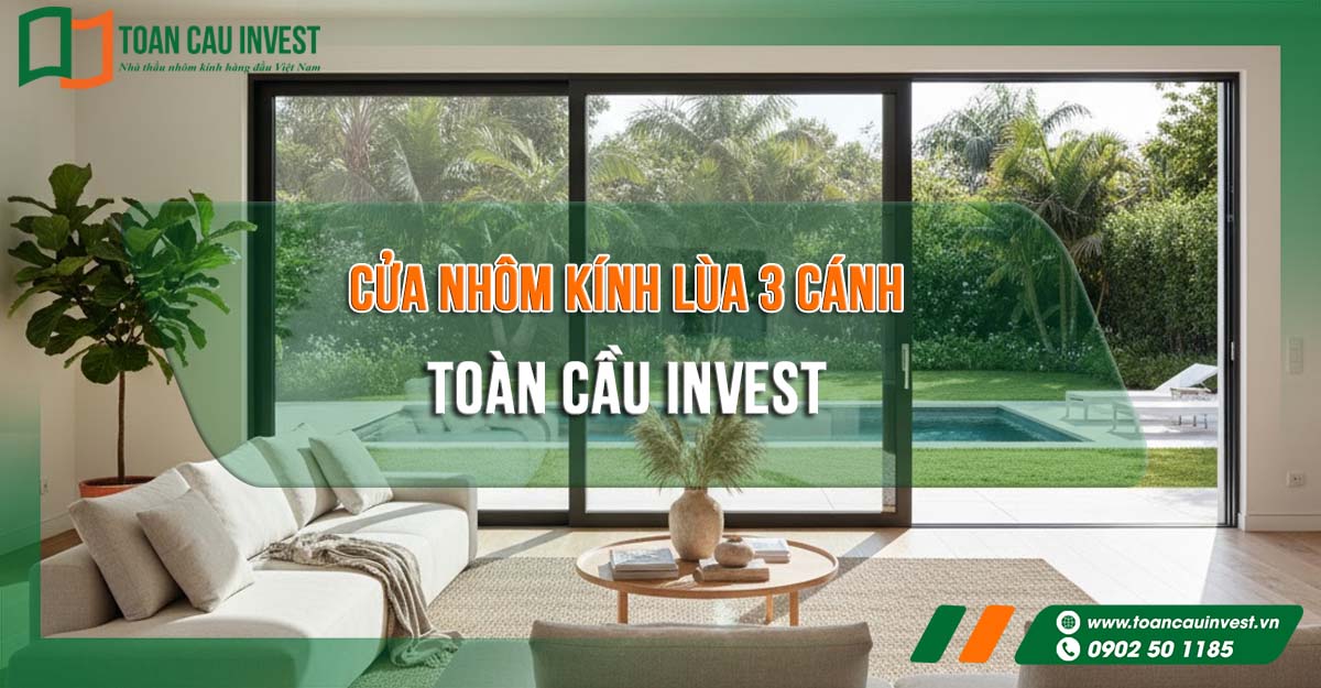 Cửa nhôm kính lùa 3 cánh Toàn Cầu Invest – giải pháp tối ưu cho không gian sống hiện đại, sang trọng và tràn ngập ánh sáng