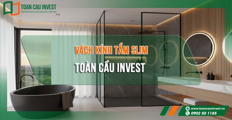 Vách kính tắm slim khung đen cao cấp kết hợp bồn tắm đá đen, phong cách hiện đại v