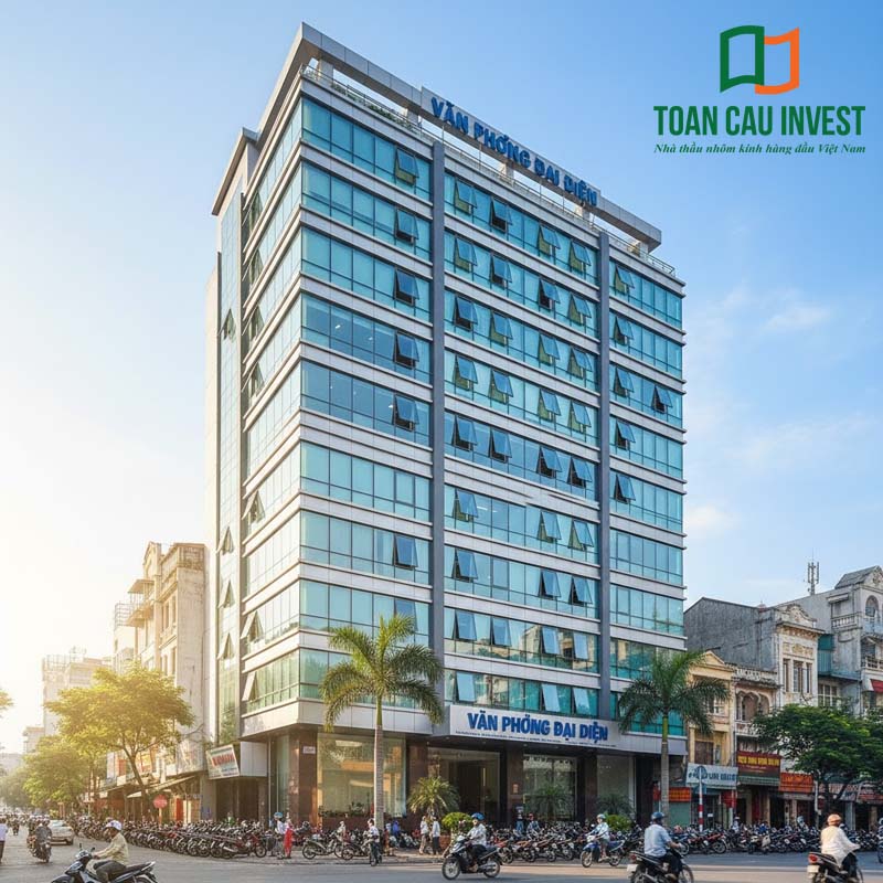 Cửa nhôm mở hất trang bị bản lề A tăng độ bền, an toàn và tiện lợi cho biệt thự sân vườn.