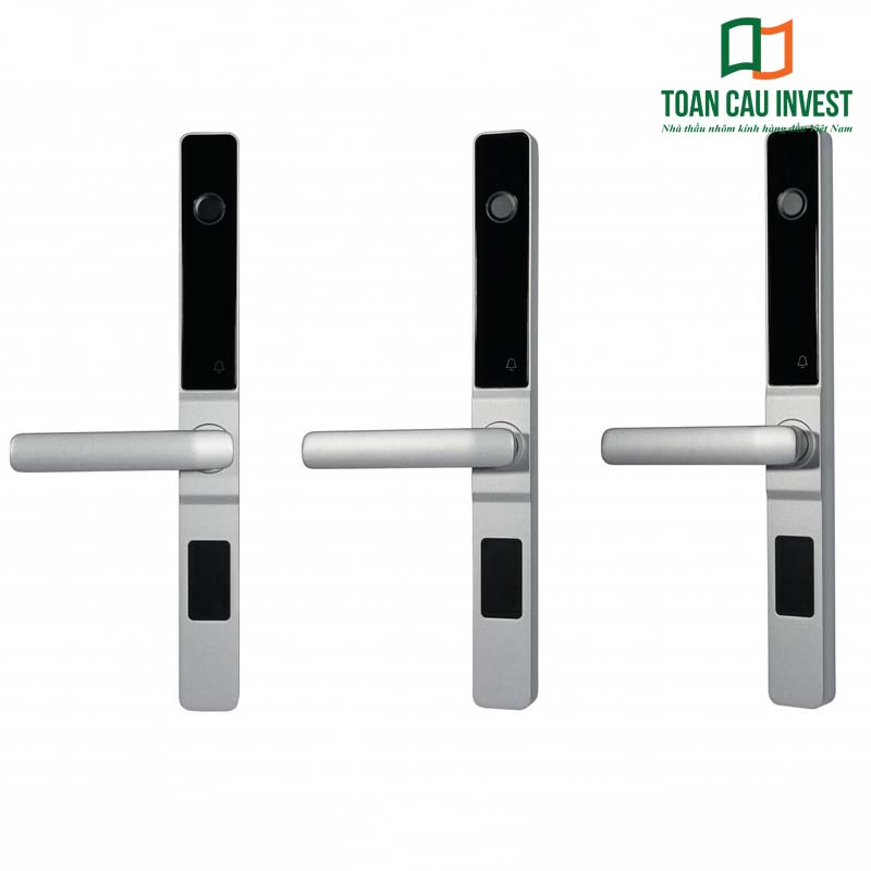 Khóa cửa nhôm kính màu bạc tay tròn, thiết kế mặt trước cảm ứng, phù hợp cửa nhôm thông phòng và cửa ban công