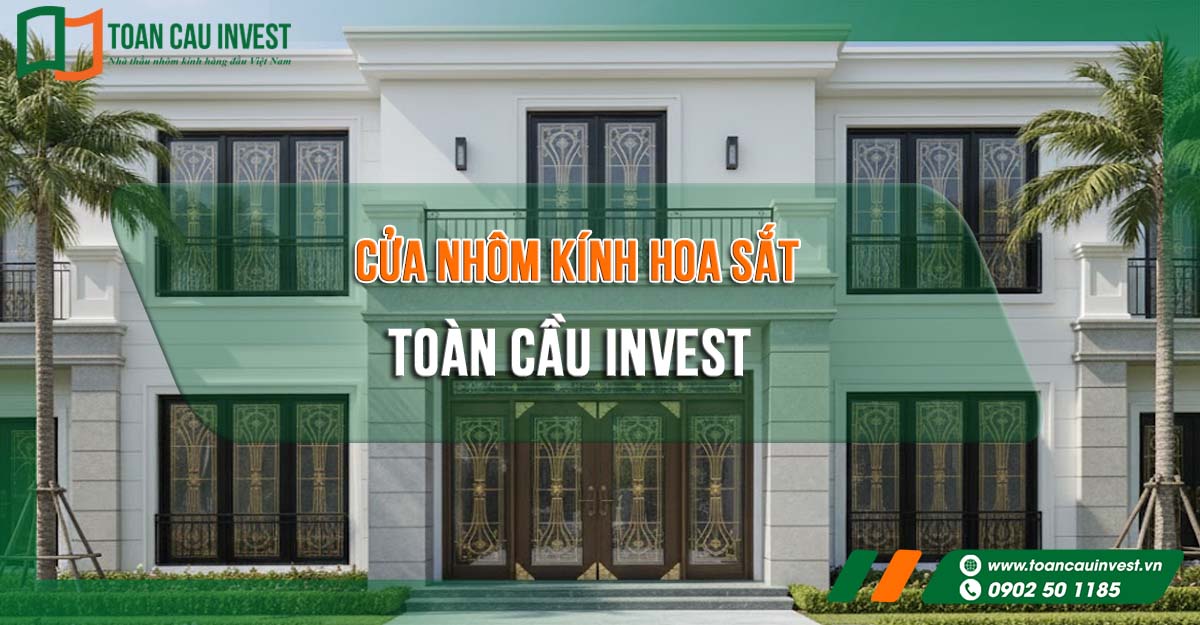 Mặt tiền biệt thự sử dụng hệ cửa nhôm kính hoa sắt đồng bộ, thiết kế sang trọng, tăng giá trị thẩm mỹ và đẳng cấp cho công trình nhà ở.