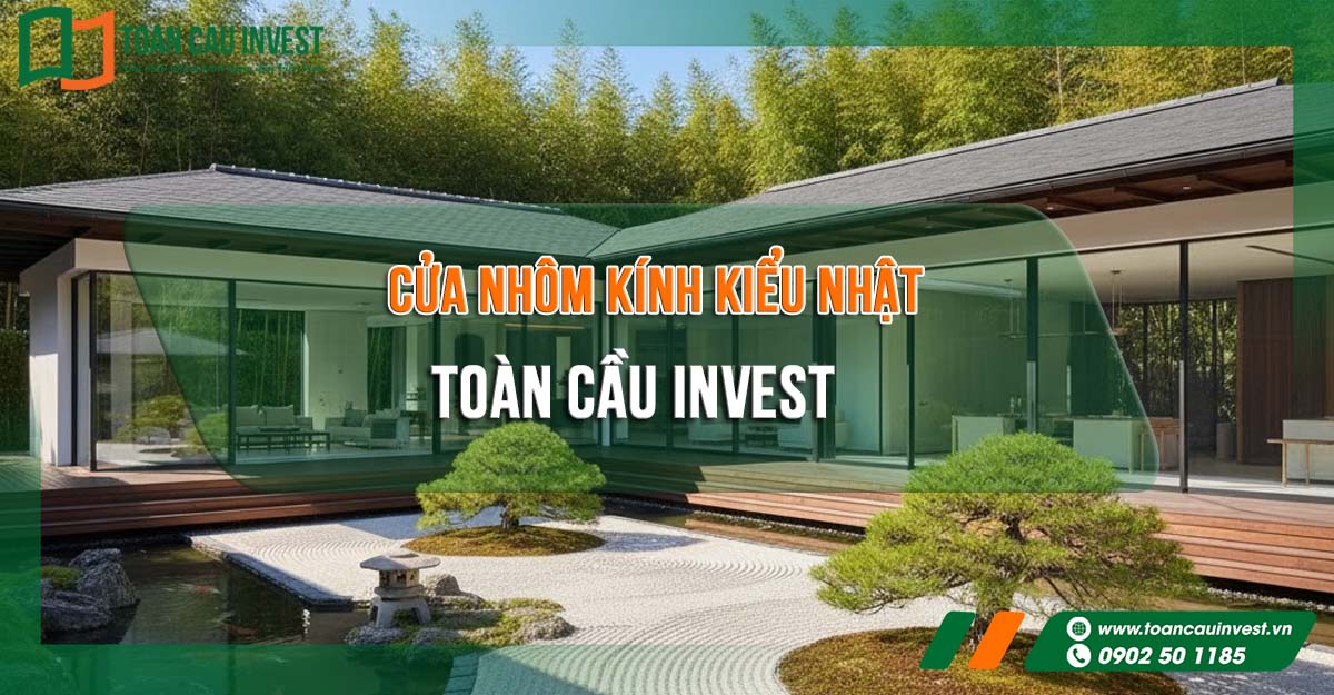 Cửa nhôm kính kiểu Nhật – Toàn Cầu Invest, thiết kế khung mảnh, kính cường lực khổ lớn mở rộng tầm nhìn, phù hợp cho biệt thự phong cách Nhật cao cấp