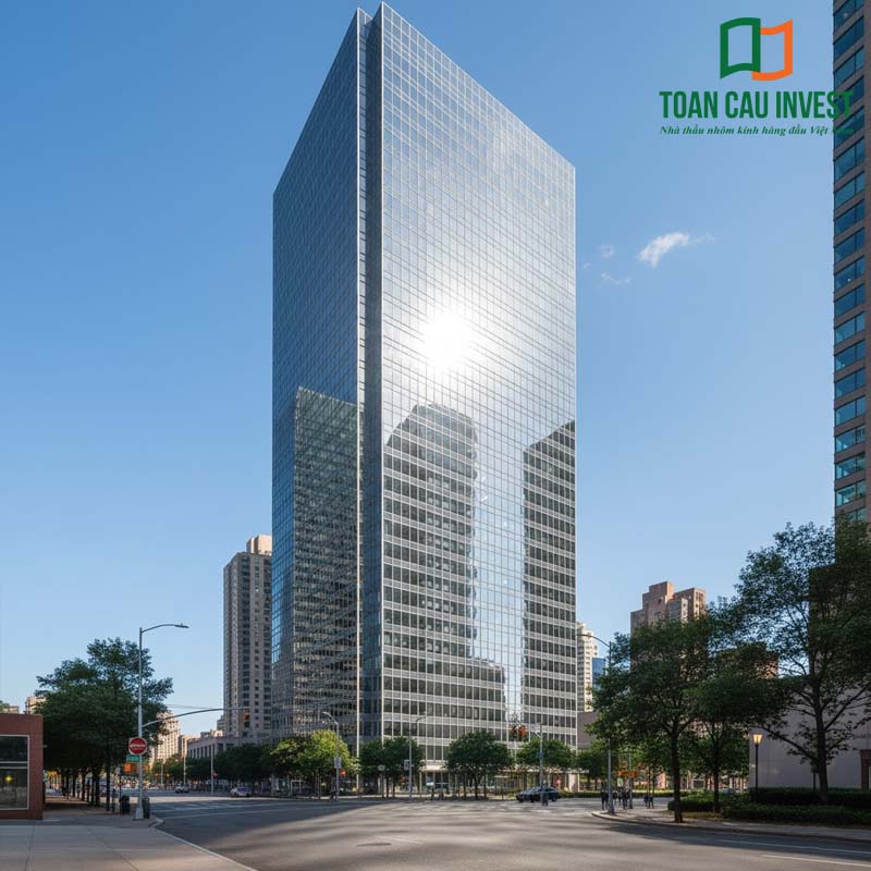 Hệ vách kính an toàn cho cao ốc văn phòng hiện đại, chống va đập, cách âm, cách nhiệt tốt, nâng tầm giá trị kiến trúc đô thị.