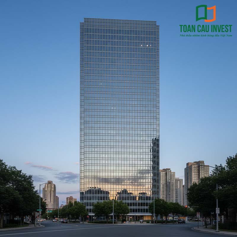 Vách kính an toàn mặt dựng cho tòa nhà cao tầng, giúp lấy sáng tối đa, tăng tính thẩm mỹ và đảm bảo an toàn tuyệt đối trong mọi điều kiện thời tiết.