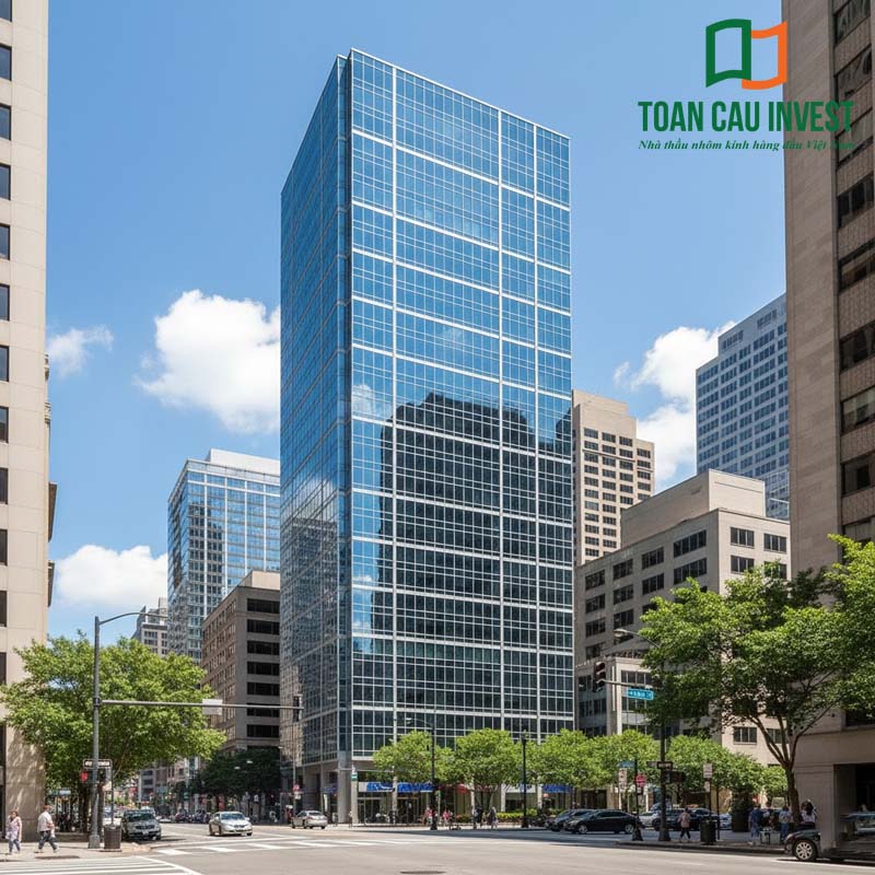 Hệ mặt dựng và vách kính chống cháy mang lại vẻ đẹp hiện đại, tối ưu ánh sáng tự nhiên và tăng khả năng bảo vệ cho các tòa nhà văn phòng cao cấp.