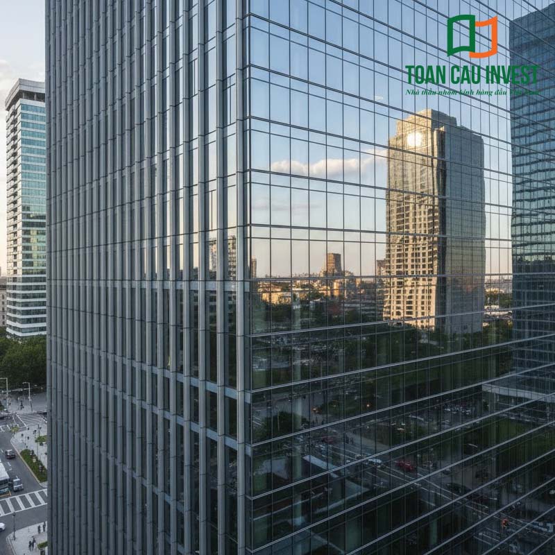 Thi công vách kính đố âm tại góc tòa nhà giúp tăng độ kín khít, thẩm mỹ cao, hạn chế lộ khung nhôm và tăng tuổi thọ công trình.
