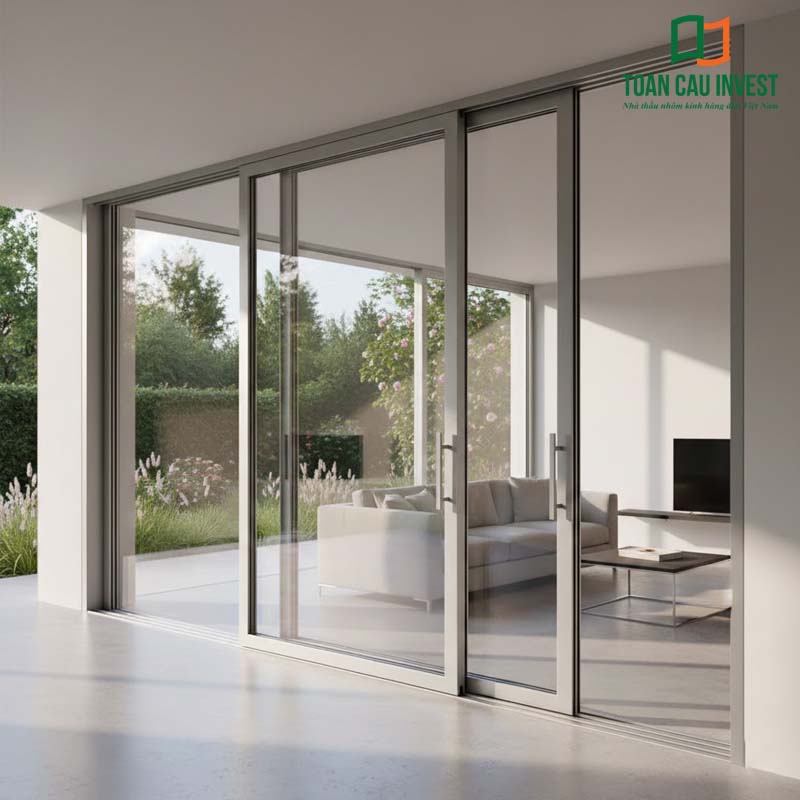 Vách kính khung nhôm hệ 1000 dùng cho hệ cửa trượt nhôm kính cao cấp, mang lại không gian thoáng rộng, chuyển động nhẹ, phù hợp biệt thự và villa hiện đại.