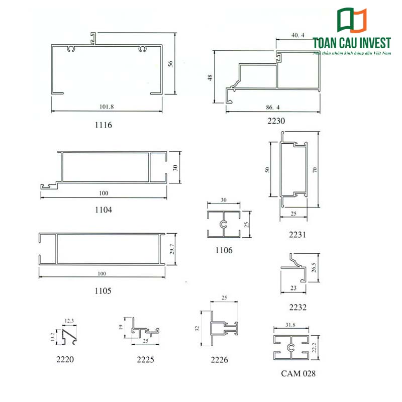 Bản vẽ kỹ thuật hệ vách kính khung nhôm hệ 1000, thể hiện chi tiết profile, kích thước, hệ nẹp, thanh khung, mang tính tiêu chuẩn để sản xuất – gia công – thi công.