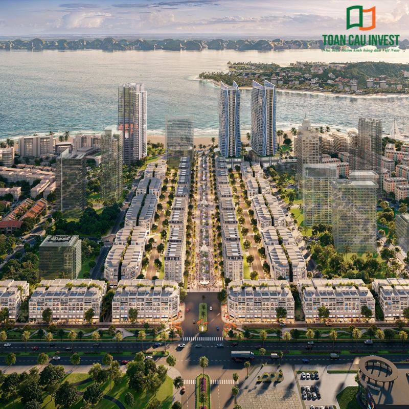 Hệ nhôm kính cho công trình thương mại phức hợp ven biển, kết hợp mặt dựng kính và cửa nhôm cao tầng, tạo điểm nhấn kiến trúc hiện đại.