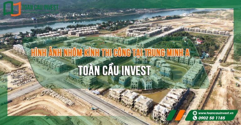 Hình ảnh nhôm kính thi công tại Trung Minh A nhìn từ flycam cho thấy quy mô toàn bộ dự án và các khu nhà đang được Toàn Cầu Invest thi công hệ nhôm kính.