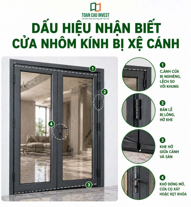 Dấu hiệu nhận biết nhôm kính bị xê cánh