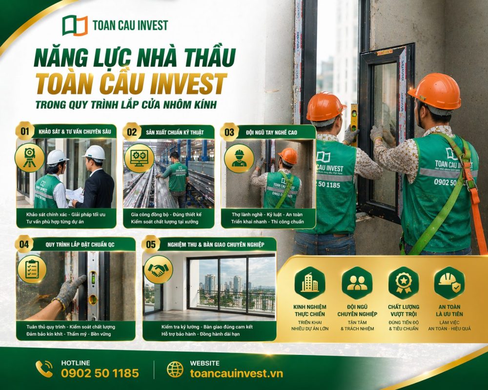 Năng lực nhà thầu Toàn Cầu Invest trong quy trình lắp cửa nhôm kính