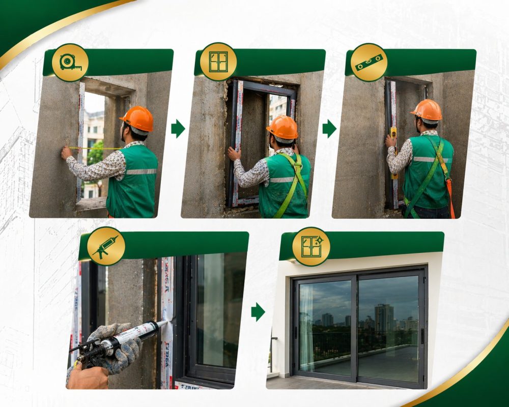Tổng thể quy trình lắp cửa nhôm kính trong dự án
