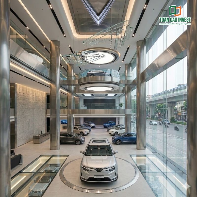 Vách kính cường lực 12mm được sử dụng trong showroom giúp trưng bày sản phẩm hiệu quả, tạo cảm giác mở và hiện đại.