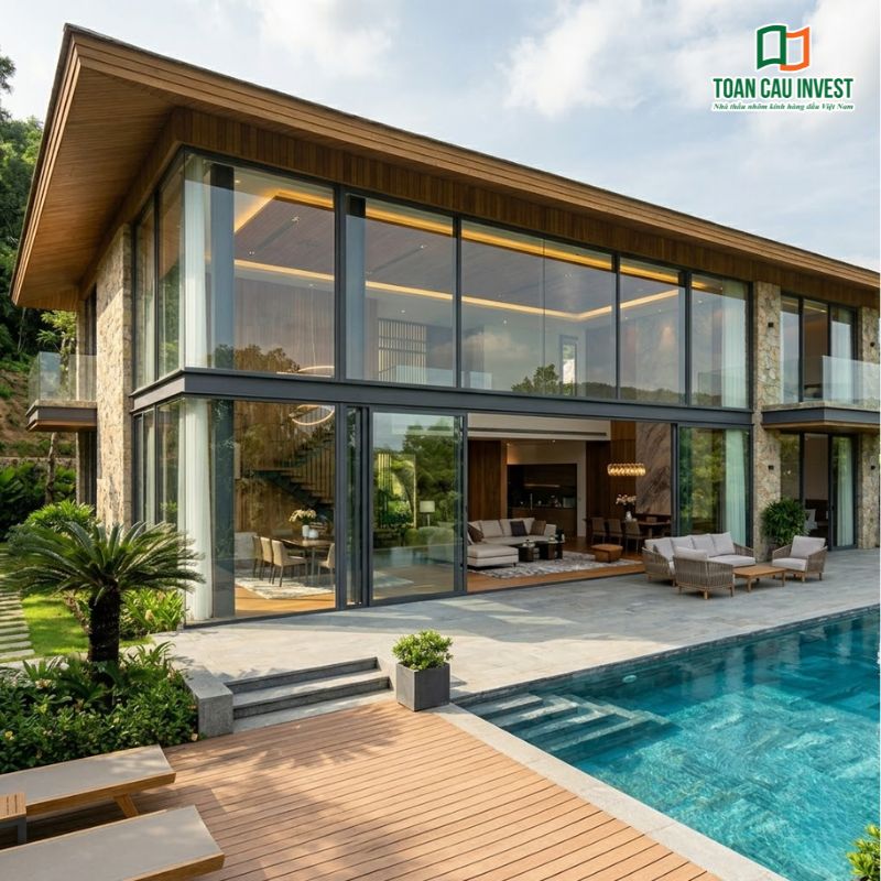Vách kính cường lực 12mm với khả năng chịu lực cao, phù hợp cho các không gian lớn như showroom ô tô và trung tâm thương mại.