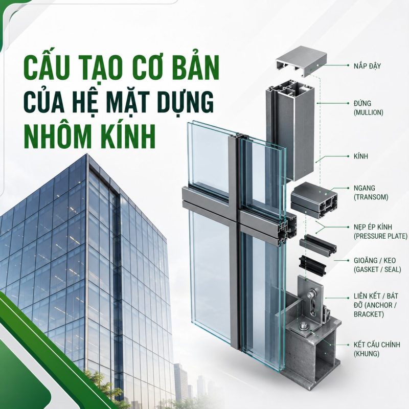 Cấu tạo cơ bản của hệ mặt dựng nhôm kính