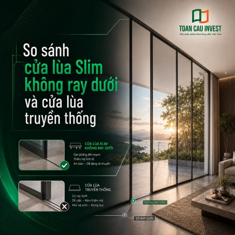 So sánh cửa lùa slim không ray dưới và cửa lùa truyền thống