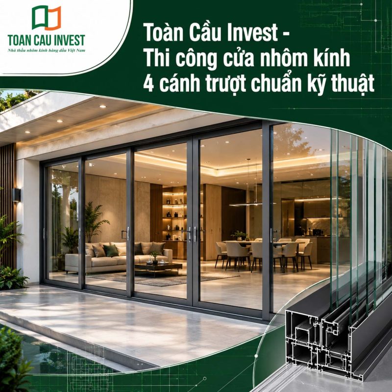 Toàn Cầu Invest thi công cửa nhôm kính 3 cánh trượt