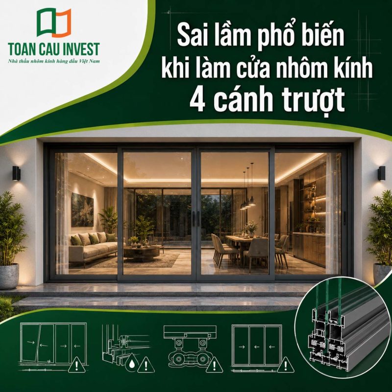 Sai lầm phổ biến khi thi công cửa nhôm kính 4 cánh trượt
