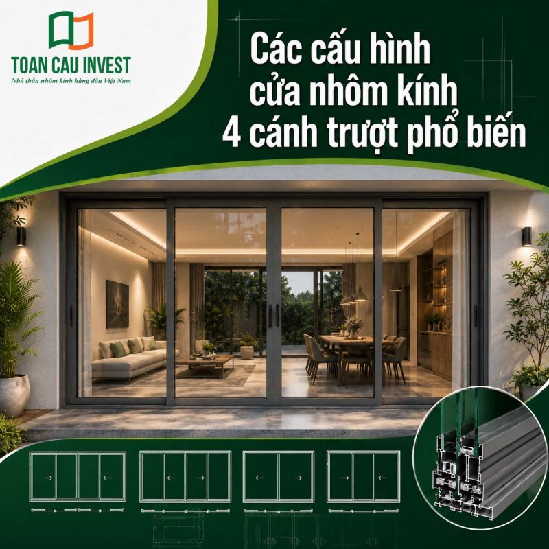Cấu hình cửa nhôm kính 4 cánh trượt