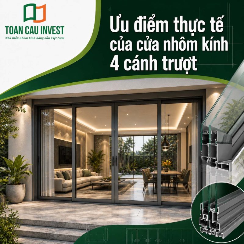 Ưu điểm cửa nhôm kính 4 cánh trượt