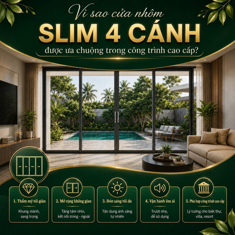 Ví sao cửa nhôm slim 4 cánh được ưa chuộng