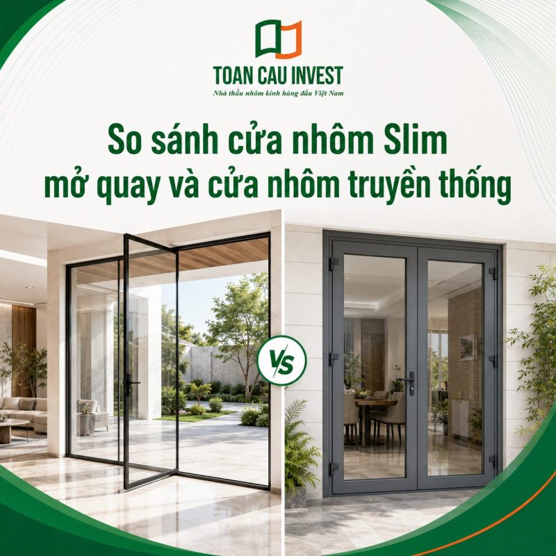 So sánh cửa nhôm slim mở quay và cửa nhôm truyền thống