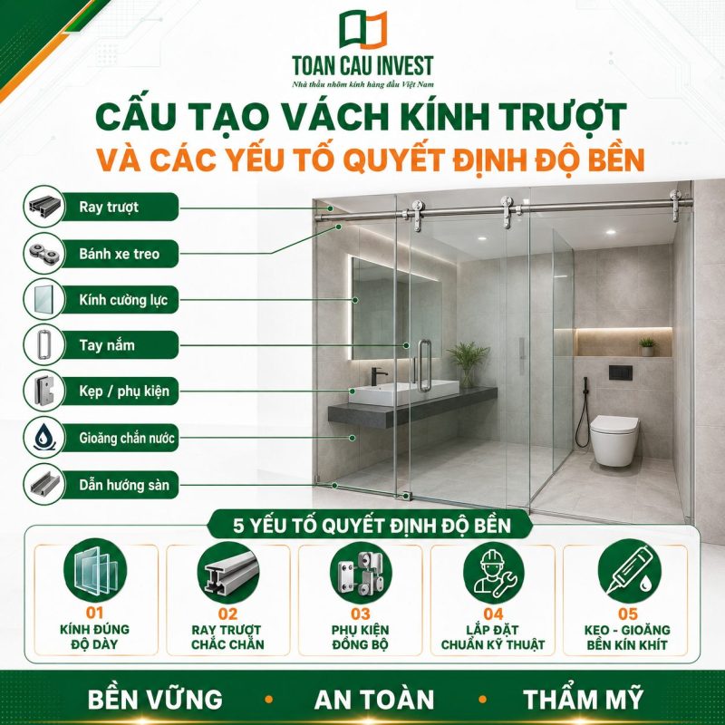 Cấu tạo vách kính trượt và các yếu tố quyết định đến độ bền