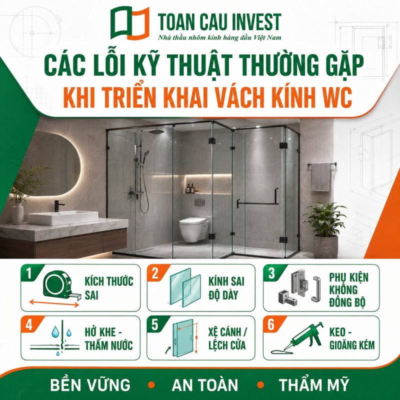 Các lỗi kĩ thuật thường gặp khi triển khai vách kính wc