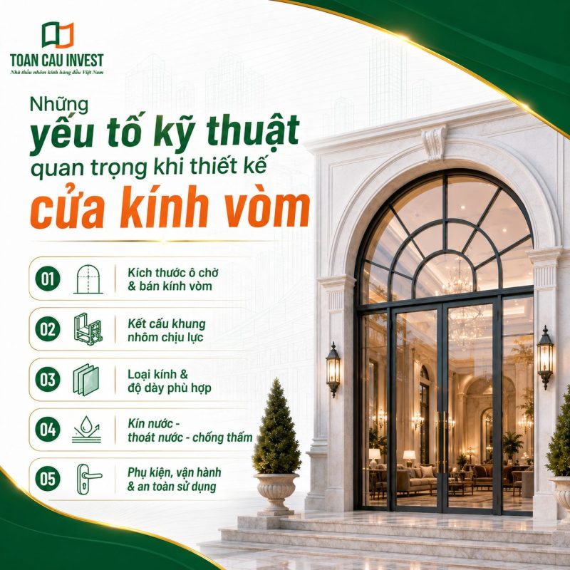 Những yêu tố quan trọng khi thiết kế cửa kính vòm